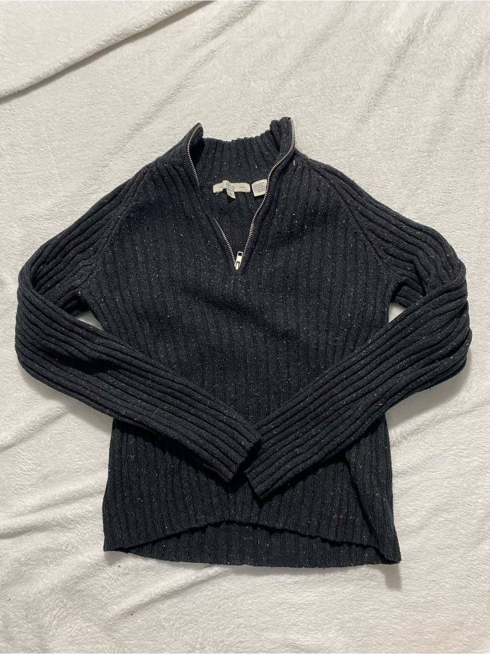 Women's Black Ribbed Half-Zip Turtleneck Sweater